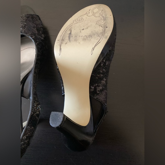 Tahari Leather Sequin Platform Heels - Picture 9 of 15